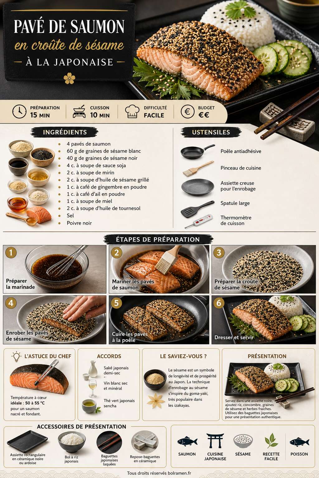 Fiche recette Recette du pav&eacute; de saumon en cro&ucirc;te de s&eacute;same &agrave; la japonaise