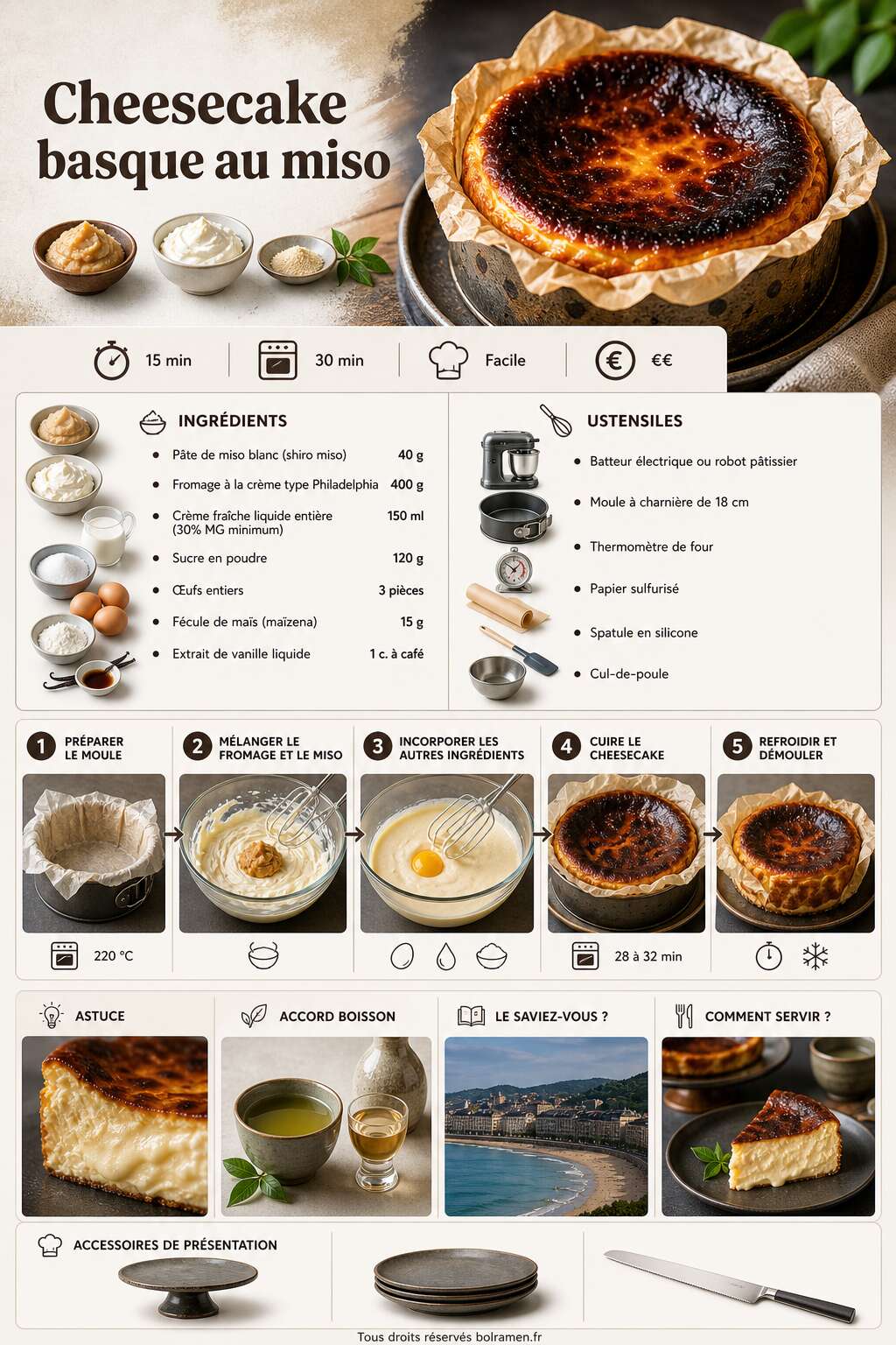 Fiche recette Recette du cheesecake basque au miso Fiche recette Recette du cheesecake basque au miso