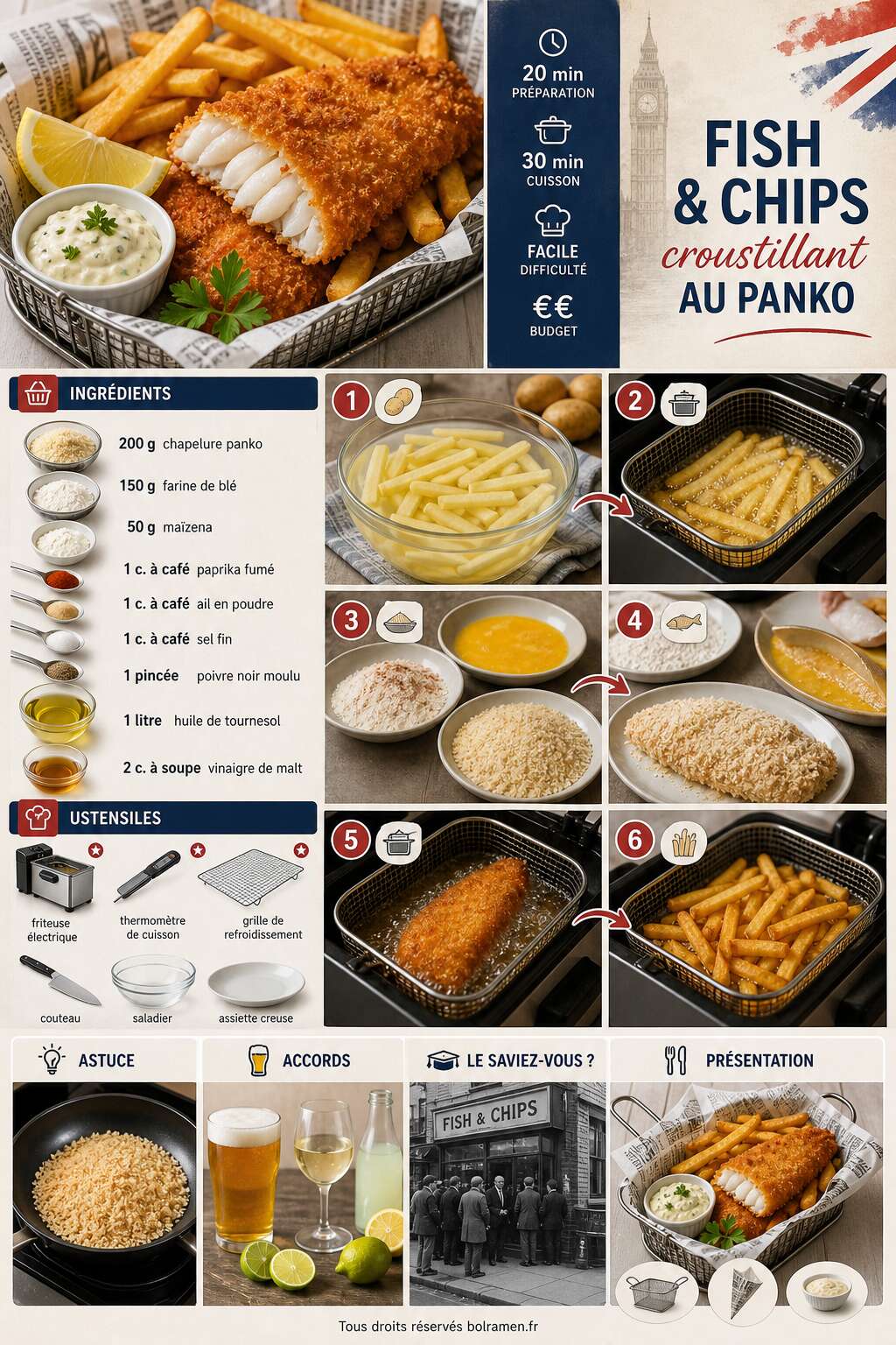 Fiche recette Recette de fish and chips croustillant au panko Fiche recette Recette de fish and chips croustillant au panko