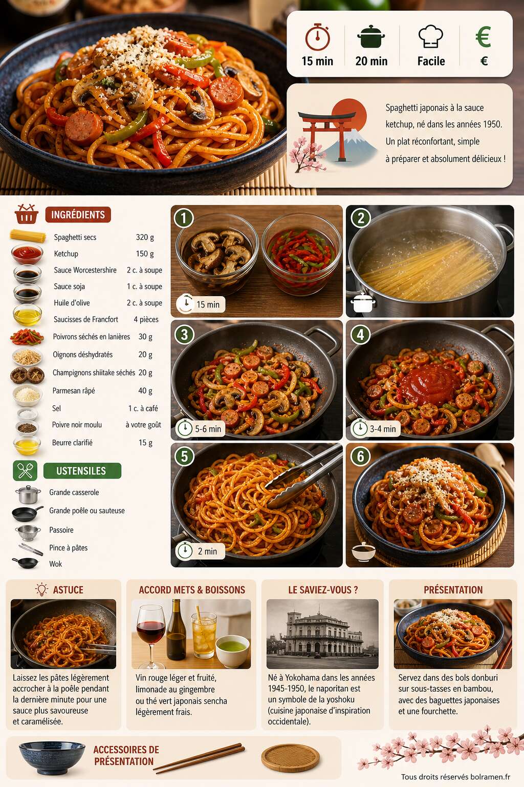 Fiche recette Recette naporitan : spaghetti japonais savoureux Fiche recette Recette naporitan : spaghetti japonais savoureux