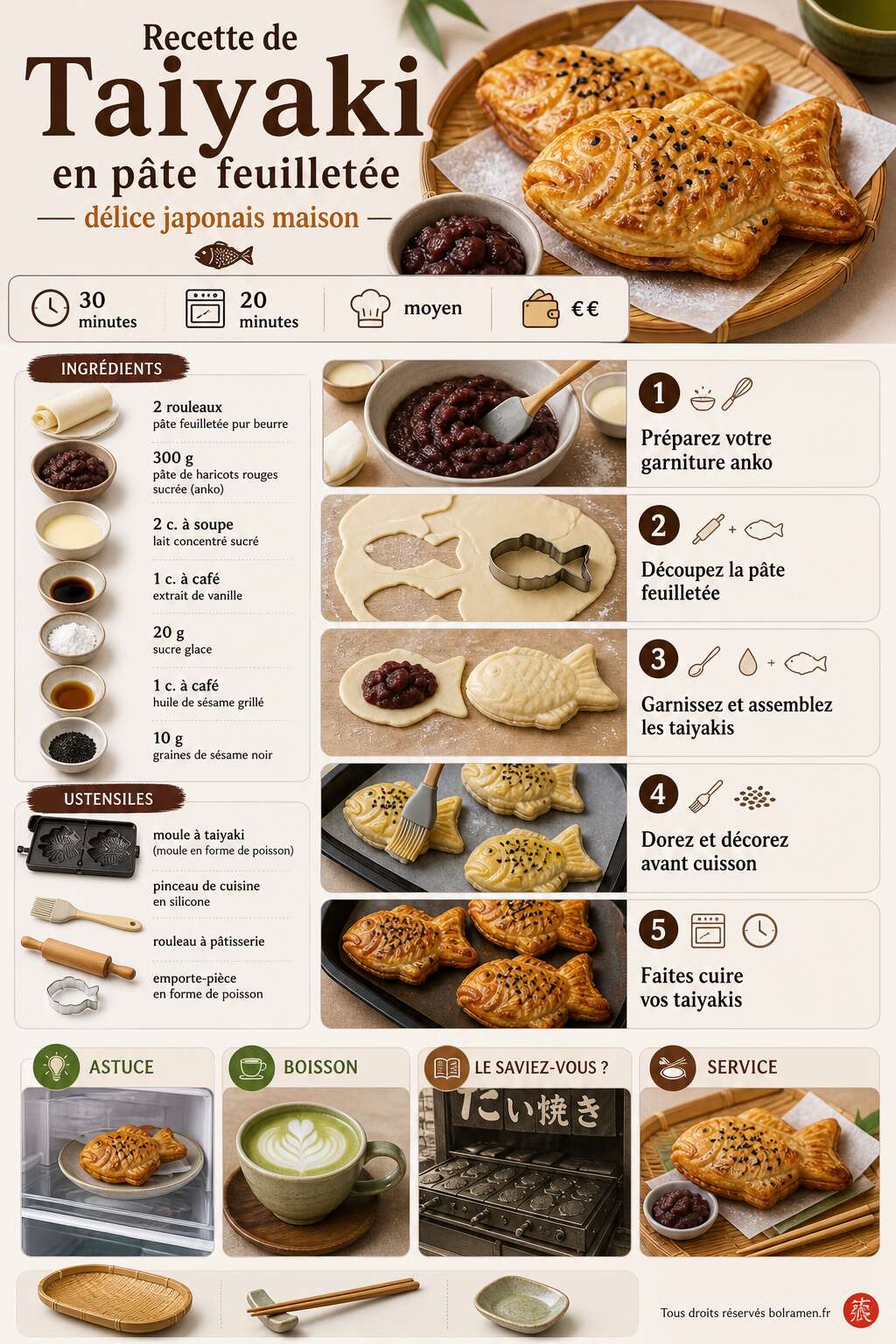 Fiche recette Recette de Taiyaki en p&acirc;te feuillet&eacute;e : d&eacute;lice japonais maison