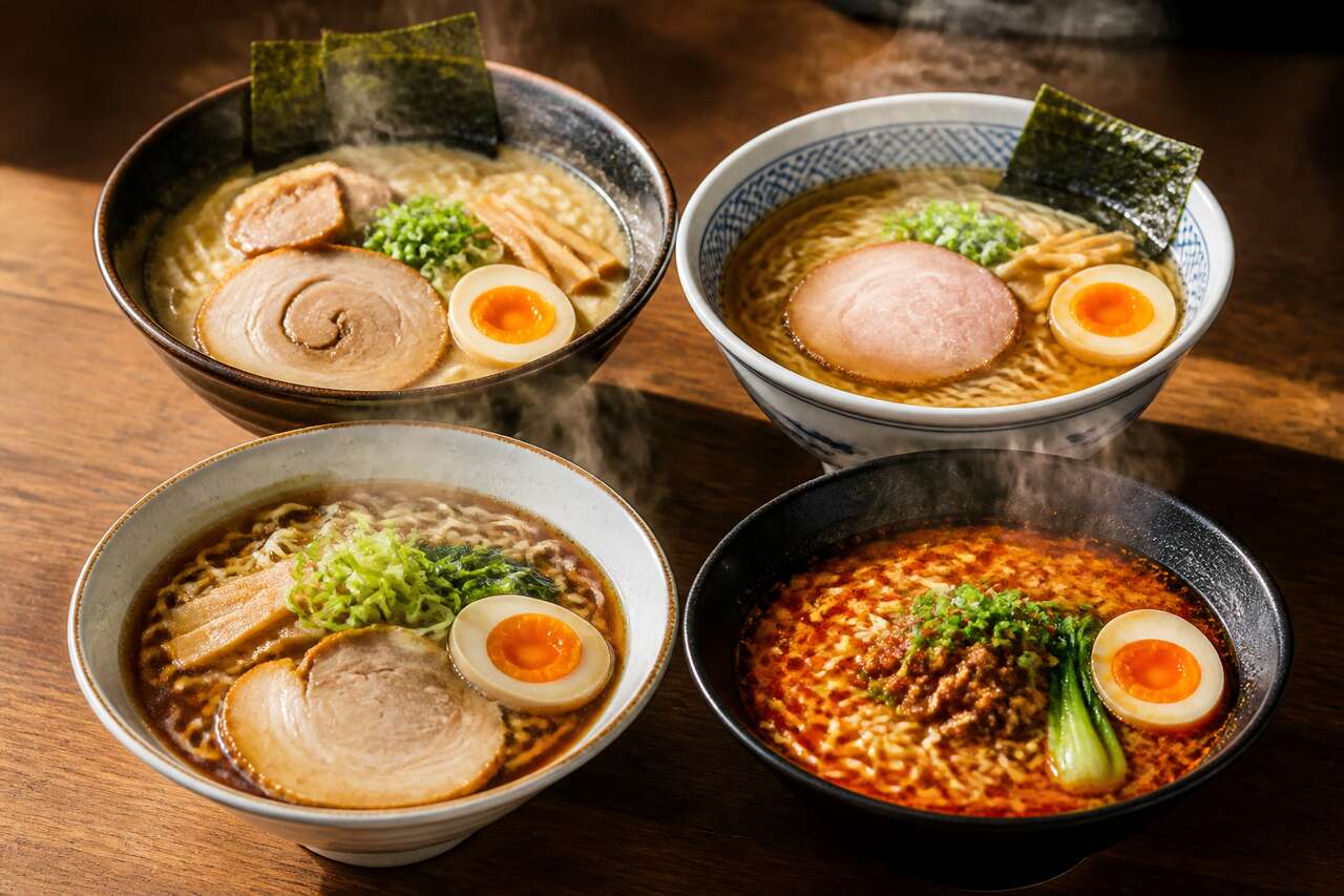 Les 4 types de ramen : shoyu, miso, shio, tonkotsu Les 4 types de ramen : shoyu, miso, shio, tonkotsu