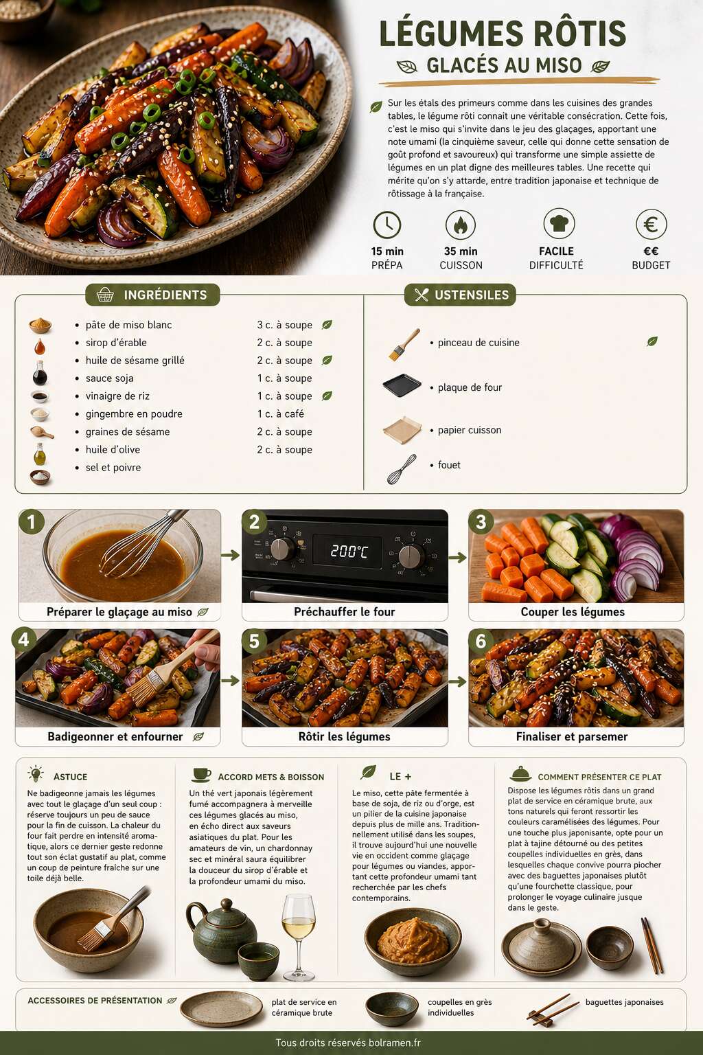 Fiche recette Recette de légumes rôtis glacés au miso Fiche recette Recette de légumes rôtis glacés au miso