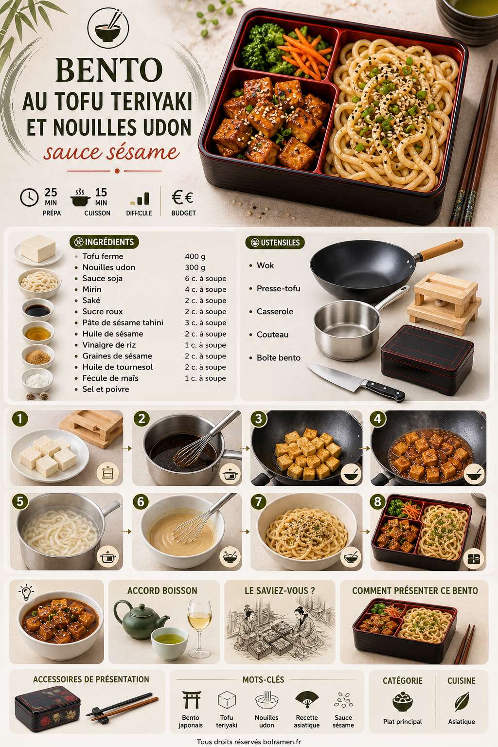 Fiche recette Recette de bento au tofu teriyaki et nouilles udon sauce sésame Fiche recette Recette de bento au tofu teriyaki et nouilles udon sauce sésame