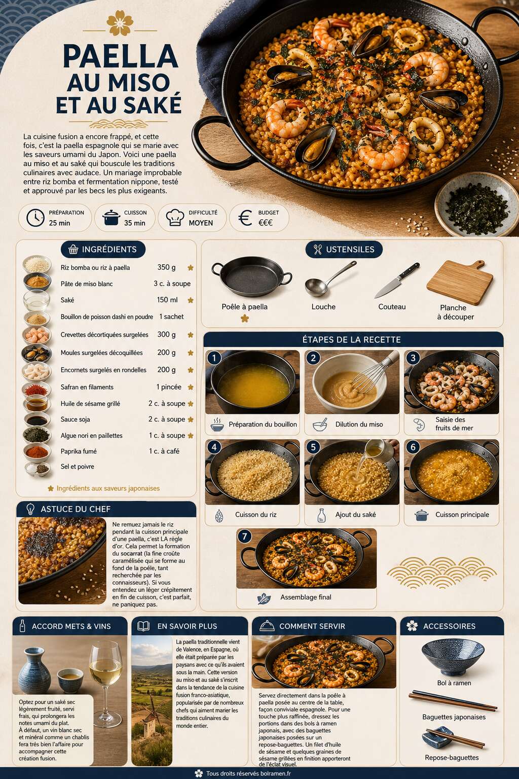 Fiche recette Recette de paella au miso et au saké Fiche recette Recette de paella au miso et au saké