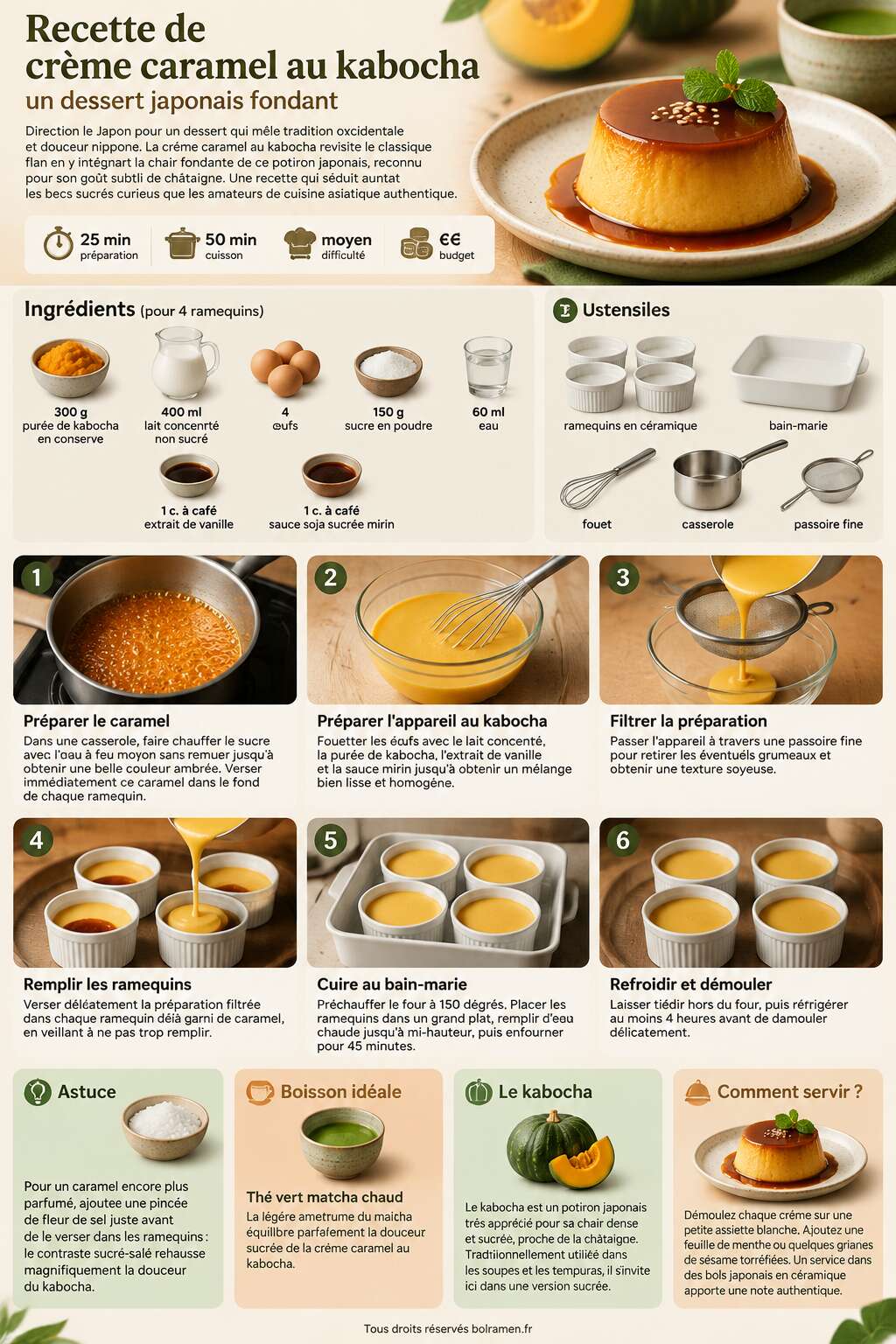 Fiche recette Recette de crème caramel au kabocha : un dessert japonais fondant Fiche recette Recette de crème caramel au kabocha : un dessert japonais fondant