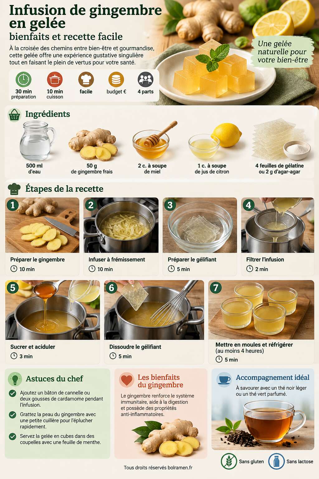 Fiche recette Infusion de gingembre en gel&eacute;e : bienfaits et recette facile