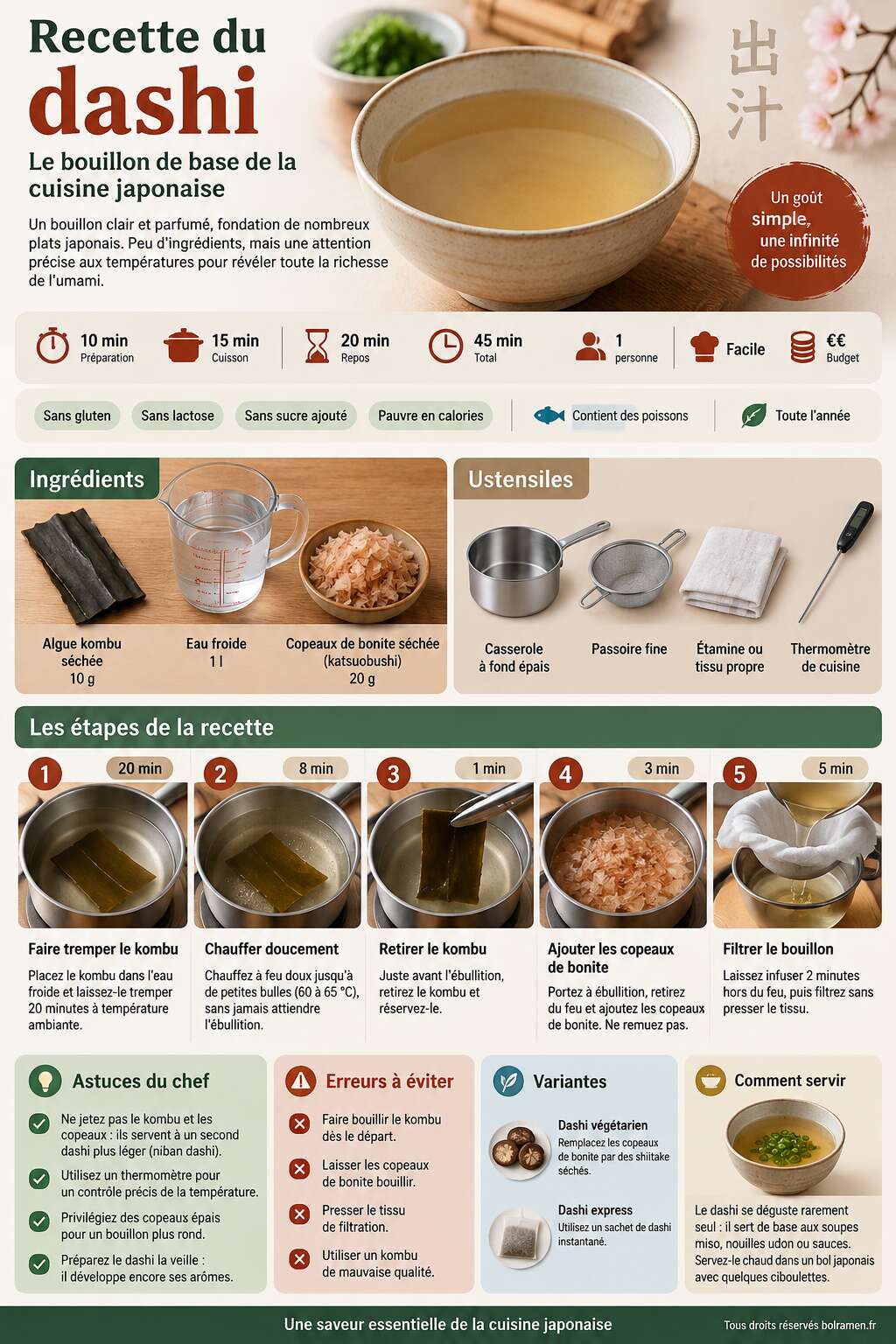 Fiche recette Recette du dashi : le bouillon de base de la cuisine japonaise Fiche recette Recette du dashi : le bouillon de base de la cuisine japonaise