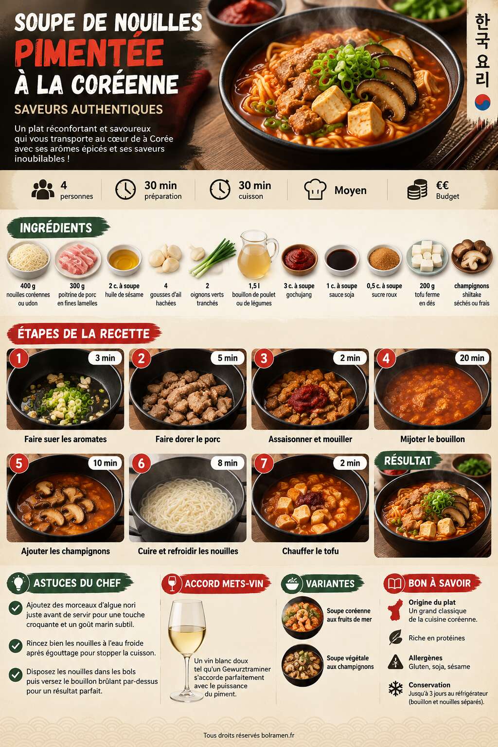 Fiche recette Recette de soupe de nouilles piment&eacute;e &agrave; la cor&eacute;enne : saveurs authentiques