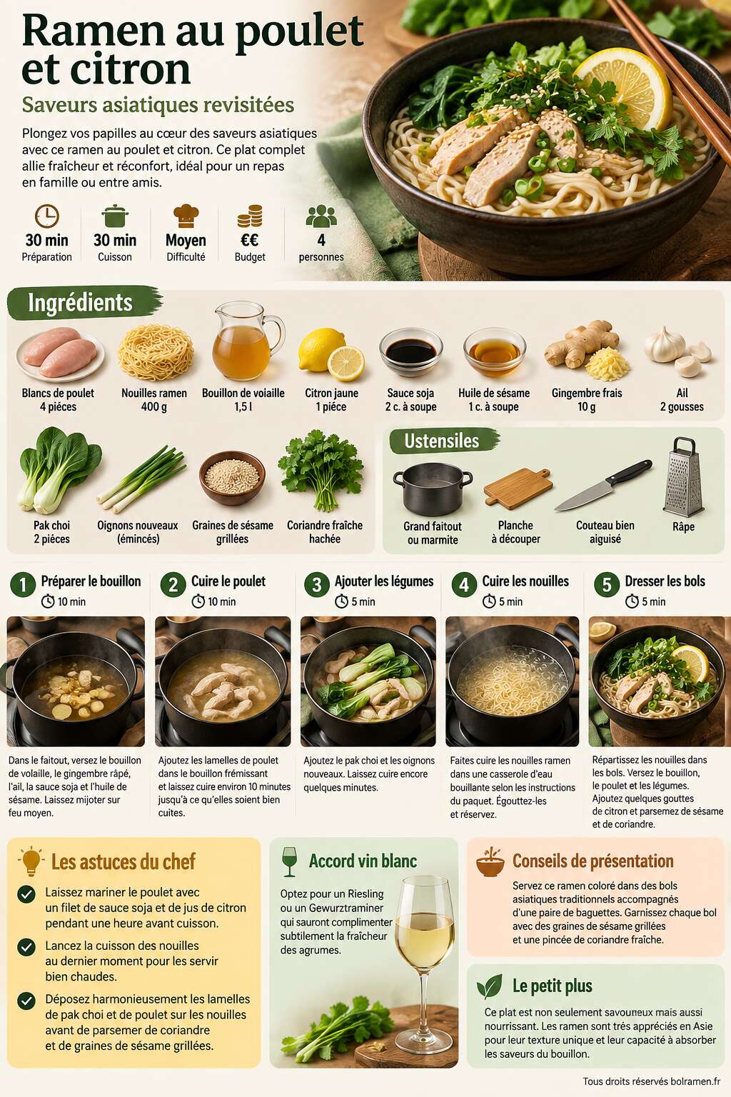 Fiche recette Recette de ramen au poulet et citron : saveurs asiatiques revisitées Fiche recette Recette de ramen au poulet et citron : saveurs asiatiques revisitées