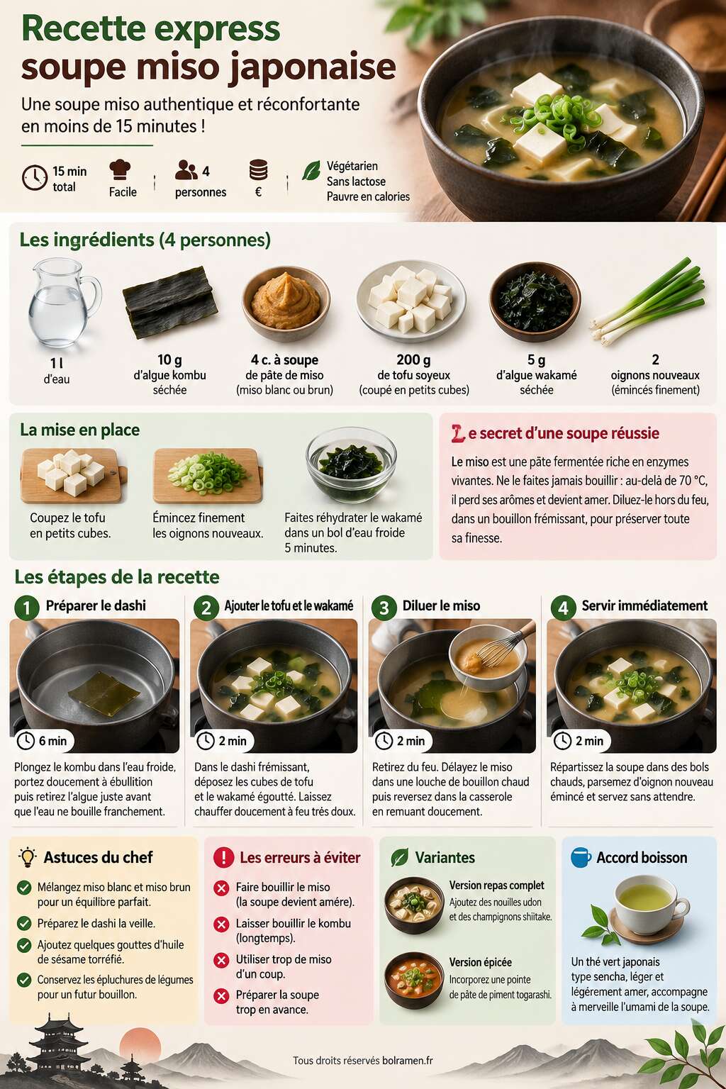 Fiche recette Recette express : soupe miso japonaise Fiche recette Recette express : soupe miso japonaise