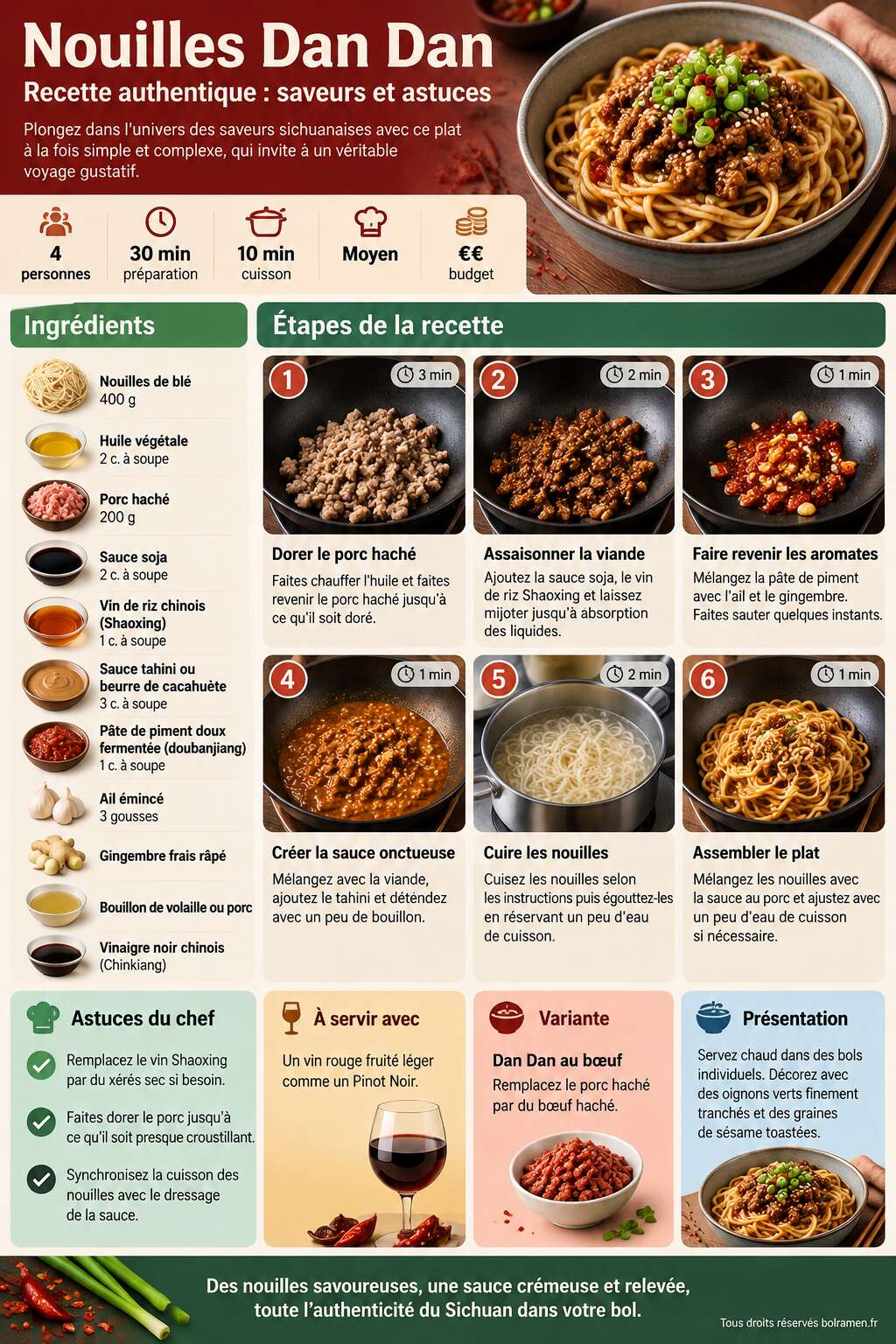 Fiche recette Recette authentique de nouilles Dan Dan : saveurs et astuces Fiche recette Recette authentique de nouilles Dan Dan : saveurs et astuces