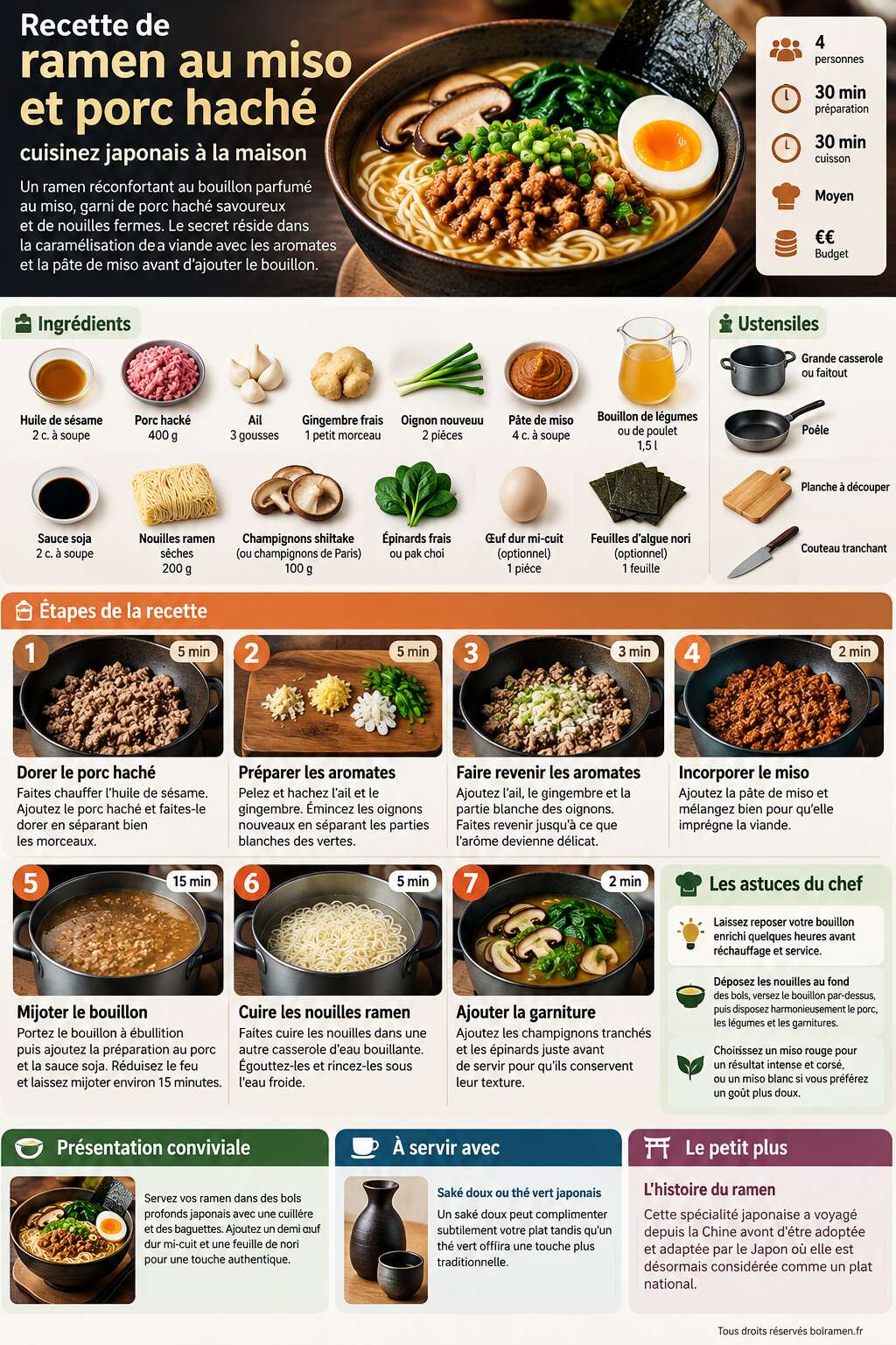 Fiche recette Recette de ramen au miso et porc hach&eacute; : cuisinez japonais &agrave; la maison