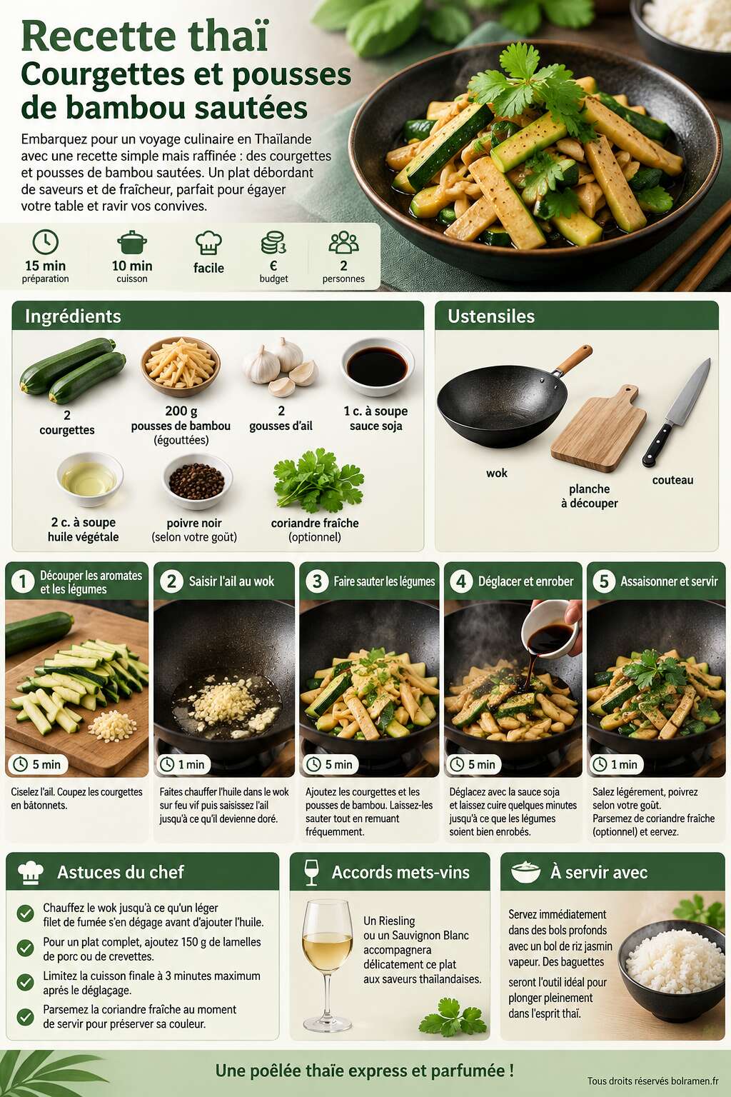Fiche recette Recette tha&iuml; : courgettes et pousses de bambou saut&eacute;es