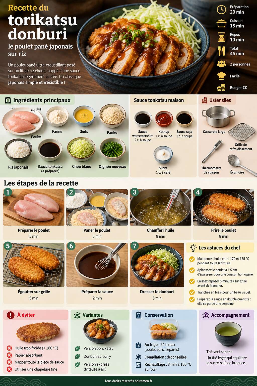 Fiche recette Recette du torikatsu donburi : le poulet pané japonais sur riz Fiche recette Recette du torikatsu donburi : le poulet pané japonais sur riz
